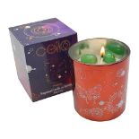 Cello Celestial Scented Candle with Aventurine Gemstones. A Metallic Candle with Green Crystals. Id