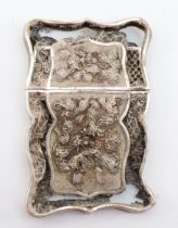 A 19th century silver filigree card case, 9 x 6 x 1cm, 46gm, damaged
