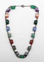 A Scottish silver gemstone set necklace to include chalcedony, banded agate, amethyst and moss