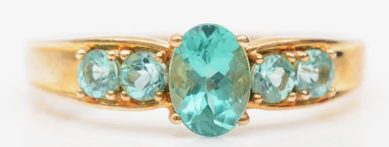 A 9ct gold apatite dress ring, S, 2.8gm.