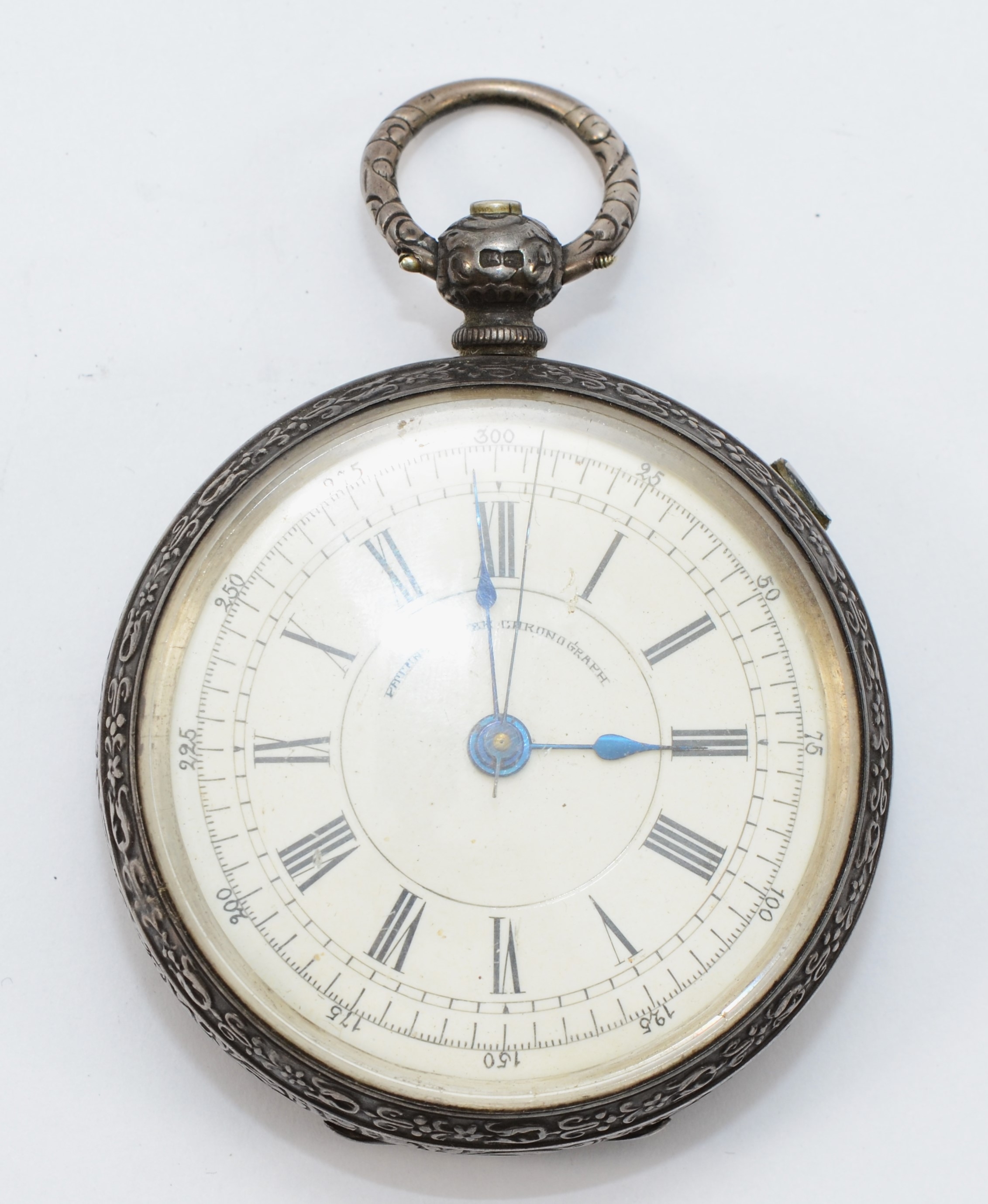 A Victorian silver open face key less wind Patent Lever Chronograph pocket watch, Birmingham 1866,