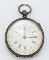 A Victorian silver open face key less wind Patent Lever Chronograph pocket watch, Birmingham 1866,