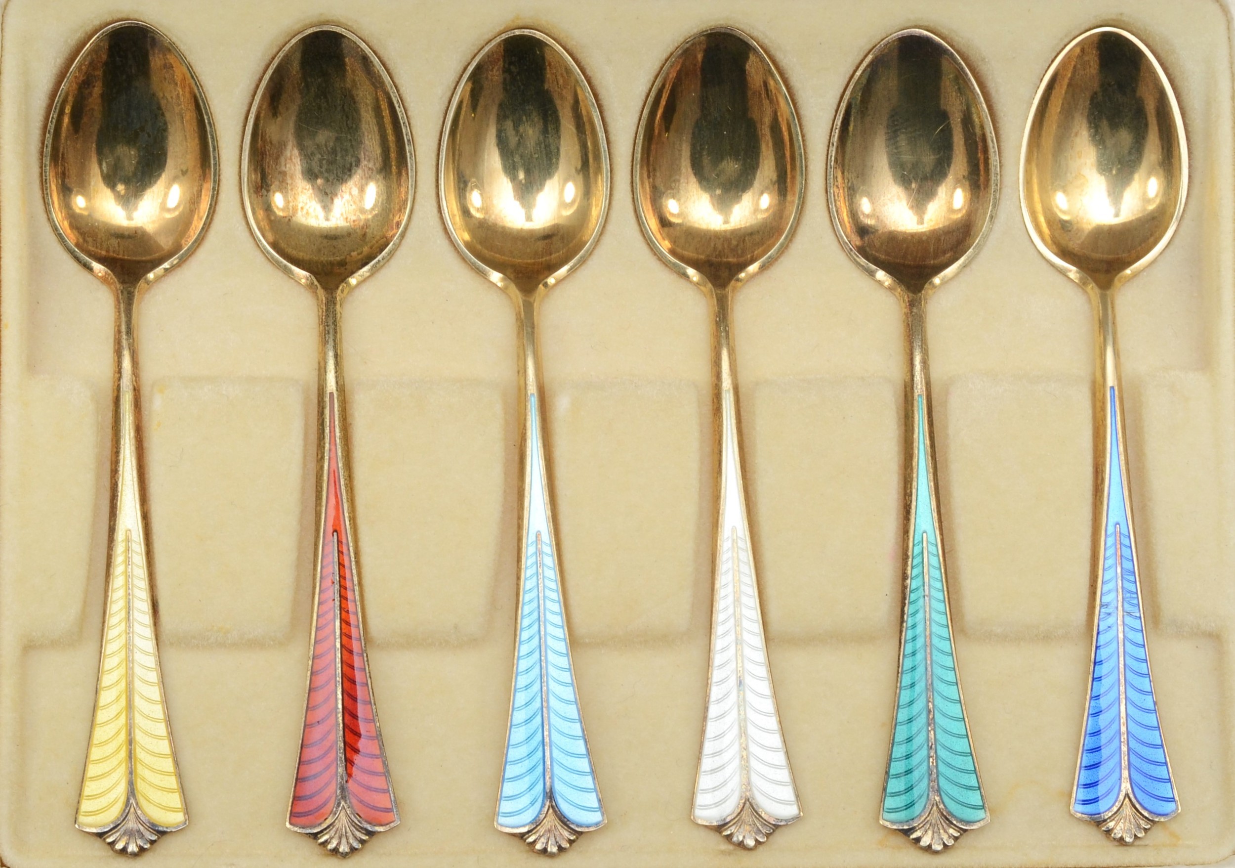 David Anderson, a Norwegian set of silver gilt and enamel coffee spoons, 57gm, original receipt - Image 2 of 2