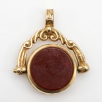 A 9ct gold bloodstone and carnelian watch fob, 24 x 22mm, 5.5gm.