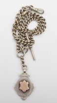 An early 20th century silver t-bar curb link pocket watch chain, Birmingham 1905, with a silver