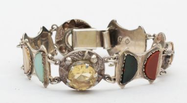 A Scottish silver hard stone segmented bracelet, by Ward Brothers, Glasgow 1956, 19cm.