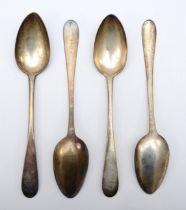 A George III Scottish silver set of four Old English pattern table spoons, by FH, Edinburgh 1803,