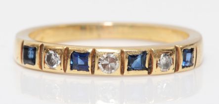 An unmarked gold sapphire and diamond dress ring, L, 1.8gm.