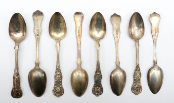 A Victorian Scottish single struck set of five Kings Pattern tea spoons, Glasgow 1862, and three