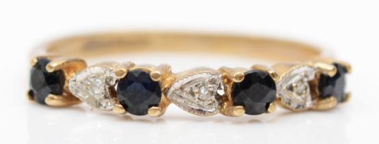 A 9ct gold sapphire and diamond dress ring, M, 1.5gm.