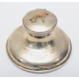 Of greyhound interest; a large silver capstan presentation inkwell, Birmingham 1932, with applied