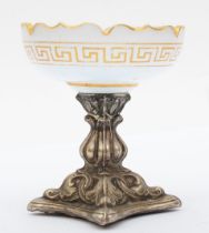 A late 19th century continental silver and frosted glass sweetmeat dish, bearing possible Hanua