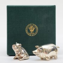 Two silver pig ornaments, by Practical Silverware, London 2005, standing pig 22 x 45mm, 56.9gm.