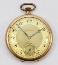 Grosvenor, a gold plated, keyless wind open face pocket watch, 15 jewel movement, 46mm, working when