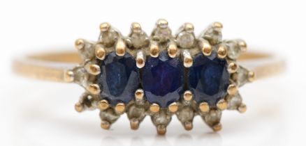 A 9ct gold sapphire and eight cut diamond cluster ring, S, 2.4gm.