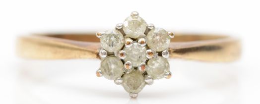 A 9ct gold brilliant cut diamond cluster ring, Q, 1.7gm.