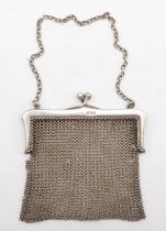 A silver mesh purse London 1916, 9 x 9cm, 65gm