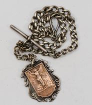 A silver curb link graduated watch albert, Birmingham 1898, with Fellowship Freedom Reform fob,