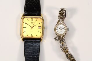 Rotary, a quartz date gentleman's wristwatch, battery flat, and a Limit 17 jewel ladies manual