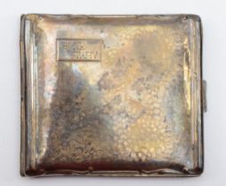 A German 835 standard silver cigarette case, with hammered finish, engraved Gone Away, 8 x 7 x