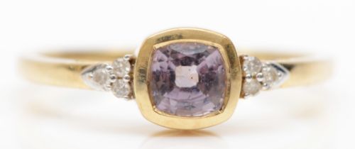 A 9ct gold spinel and eight cut diamond dress ring, O, 2.1gm.