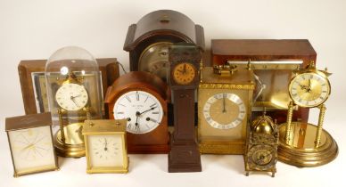 A collection of mid 20th century and later mantel clocks, having manual wind and quartz movements,