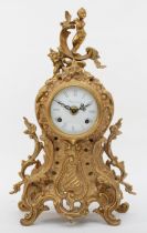 A 20th century Italian Imperial gilt brass cartouche shaped mantle clock, 42cm high.