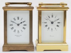 A 20th century Worcester brass cased carriage clock, 15cm high, together with a Bowden & Sons