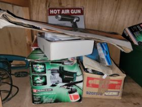 A group of auto body work equipment to include a Parkside set PABK 60 A1 airbrush kit, airbrush gun,