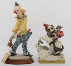 Two 20th century painted Capodimonte figures, Tender Clown, a clown with oversized rubber hammer,