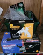 A group of power tools to include a Sealey angle grinder, Parkside multi-purpose tool, PMFW 310 A1