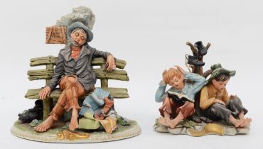 Two 20th century Capodimonte porcelain figures, Forty Winks and The Truants, both impressed blue