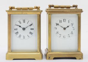 A 20th century brass cased carriage clock, 15.5cm high, together with 20th century French brass