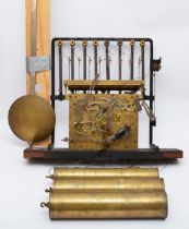 An early 20th century German longcase clock movement, triple weight and musical playing