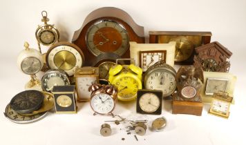 A collection of mid 20th century and later mantel clocks, having manual wind and quartz movements,