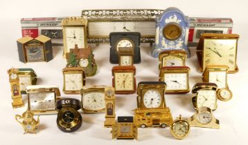 A collection of mid 20th century and later mantel clocks, miniature novelty and traveling alarm