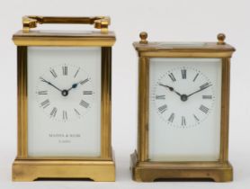 A Mappin & Webb brass cased carriage clock, 15cm high together with a French brass cased carriage