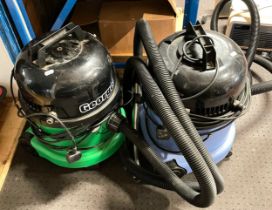 Two electric vacuum cleaners - George and Numatic, together with three electric DAB radios