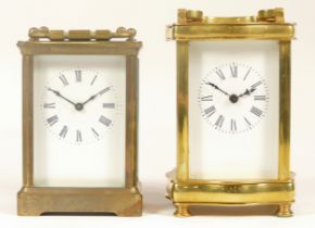 Two 20th century brass cased carriage clocks, one serpentine fronted, 16cm and 14cm high.