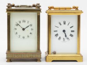 A 20th century French brass cased carriage clock, together with a 20th century brass cased