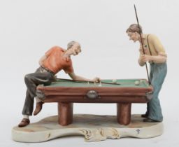 A 20th century Capodimonte porcelain figural group, The Billiard Players, signed B.Merli, with black