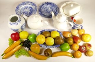 Two boxes of 20th century Spode Italian blue and white dinnerware, to include kettle, bowls,