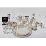 A group of silver items to include a Victorian bell bottomed pepper pot, London 1901, 7.5cm,