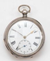 An early 20th century silver cased open faced key wind pocket watch, the enameled dial set with