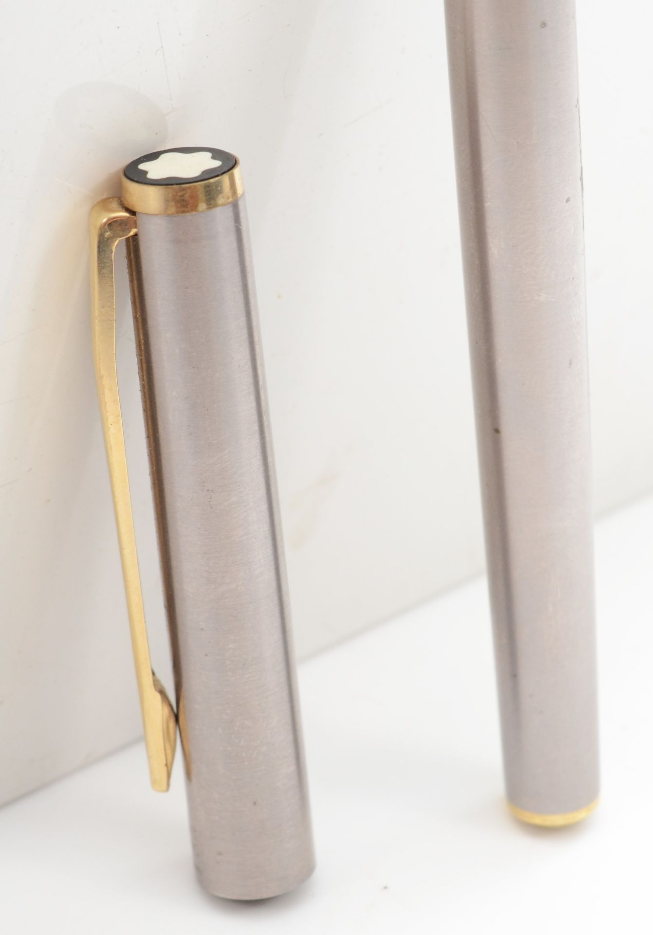 Mont Blanc, a brushed stainless steel plunger fill fountain pen with 585 gold nib. - Image 2 of 2