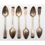 A set of six George III Scottish silver fiddle pattern tea spoons, possibly by Lindsay Beech,