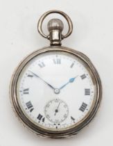 A George V silver cased open faced key less wind pocket watch, by Dennison Watch Case Co, Birmingham