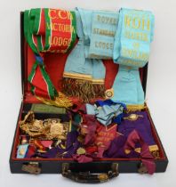 Masonic regalia to include a c.1900 Ancient Order of Foresters silk sash in original case, a jewel