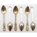 A set of six Victorian Scottish silver single struck Queens pattern tea spoons, by J & W Mitchell,