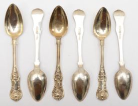 A set of six Victorian Scottish silver single struck Queens pattern tea spoons, by J & W Mitchell,